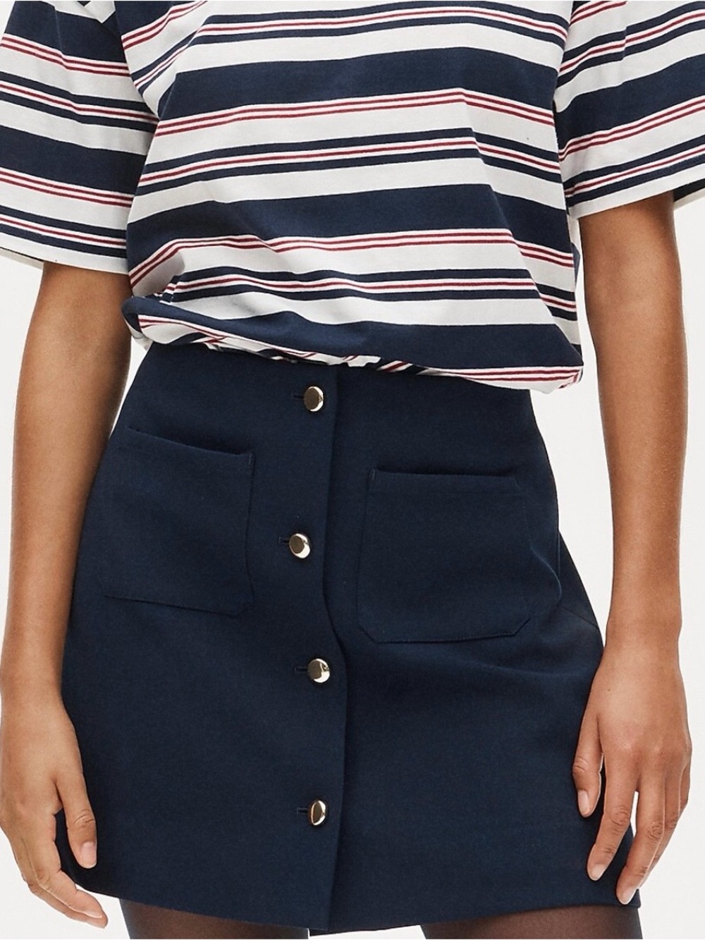 Fairfax mini button-front skirt in four-season stretch